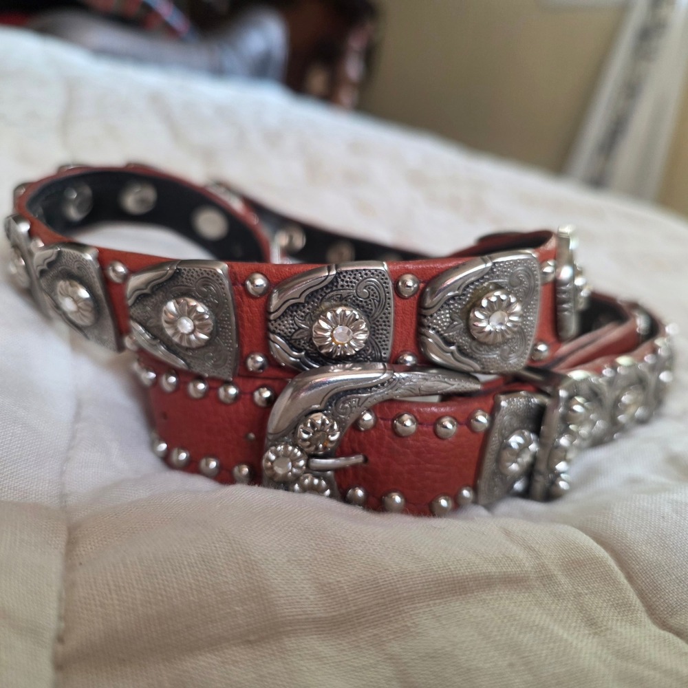 St. Maarten Dallas Belt Womens M Brown Heavy Western Concho Rhinestone Studded